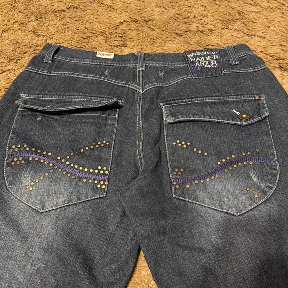 Y2K Raider Jean Co. Baggy Dark Wash Embroidered Baggy Jeans 38 X 32 - Picture 3 of 8